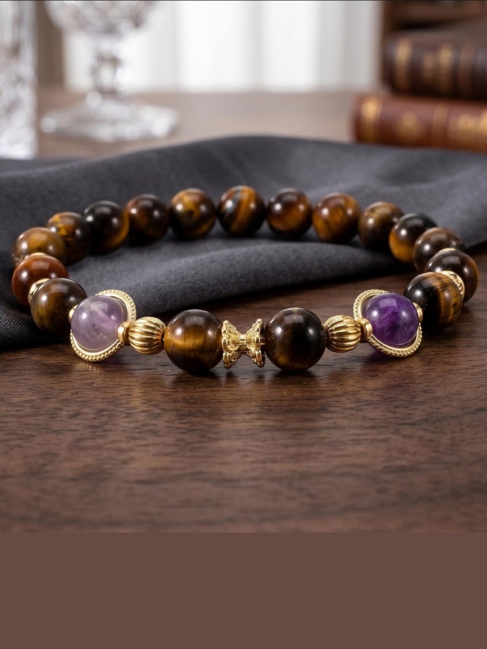 🆕New Tiger Eye & Amethyst Crystal Healing Beaded Bracelet